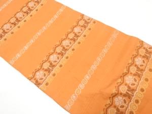 横段に草花模様織り出し　名古屋帯